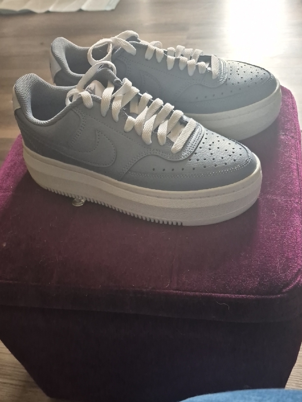 Nike Women's Light Blue Platform Sneakers with White Sole